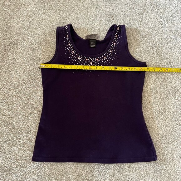 Y2K 90s Christine Alexander Cotton Rhinestone Purple Top - Picture 8 of 8